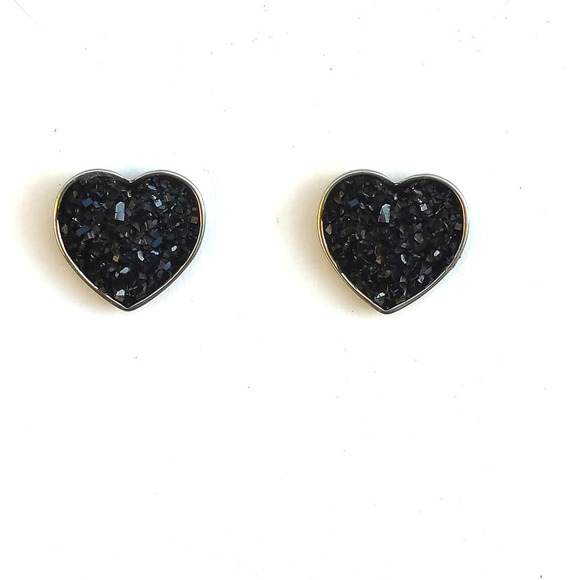 5/$25 Heart Shaped Druzy Earrings Silver Black Studs Heart Shape - Picture 5 of 7